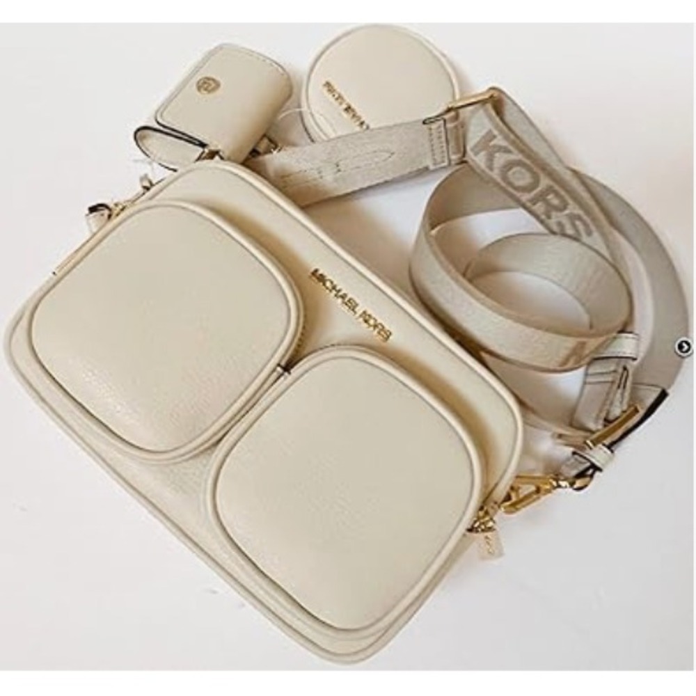 Michael Kors Jet Set Medium Crossbody Leather Bag Tech Attached (Lt Cream) - Picture 3 of 4